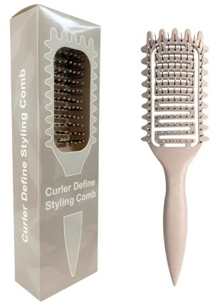 Curl Brush - Define Styling Brush with Prongs, for Combing and Shaping Men's and Women's Curls to Reduce Pulling and Curl Separation (Beige, Ventilated)