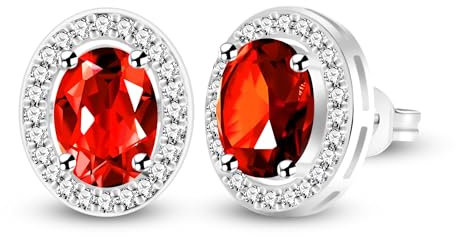 JunyiDIY Pendientes De Botón De Circonita Cúbica Roja Para Mujer, Chapados En Oro Blanco CZ Cristal Brillante Para Mamá Esposa Aniversarios Fiestas Joyería YA5119