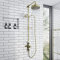 ENKI, Downton, SH0629, Shower Set 2 Shower Head Outlets & Telephone Style Cradle, Triple Thermostatic Shower Valve, Antique Brass Shower Tap Attachment for Bathrooms Showers Victorian Rigid Riser Kit