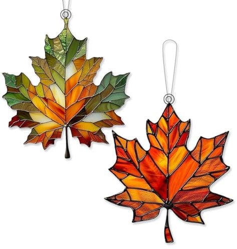 HDGSAFD Confezione da 2 Pendenti Decorativi in Foglia d'Acero Autunnale con Catene, Pendenti Decorativi in Acrilico, Decorazioni per La Casa, Decorazioni per Finestre