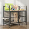 Dog Crate Furniture with Storage Shelf, 99x58x96.5cm Indoor Large Dog Cage with 2 Rotatable Bowls and Wheels, Heavy Duty Dog House, Wooden Dog Kennel for Medium Large Dogs, Grey