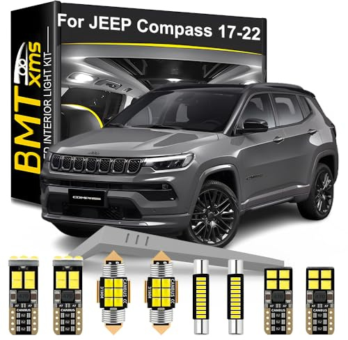 BMT xms 11Pz Kit di Luci LED per Interni per JEEP Compass 2017-2022, 6000K Bianco Luminoso Lampadine LED per Interni Auto e Camion
