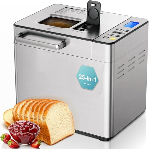 Machine à pain 25 - en - 1, machine à pain en acier inoxydable 2lb avec distributeur automatique de noix et de levure, 3 tailles de pain 3 couleurs de croûte, machine à pâte aigre sans gluten, yaourt,