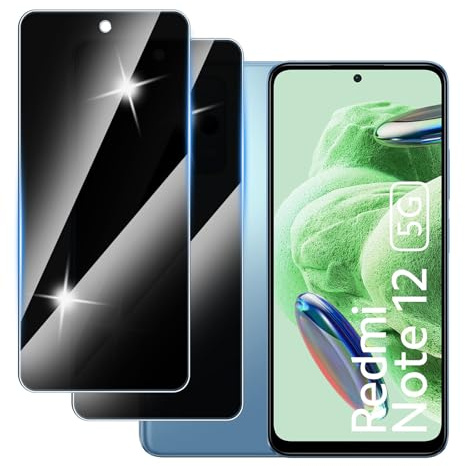 Hirshen 2 Pezzi Privacy Pellicola Protettiva per Redmi Note 12 5G, Anti Spy, Durezza 9H,Pellicola VetroTemperata Anti Graffio