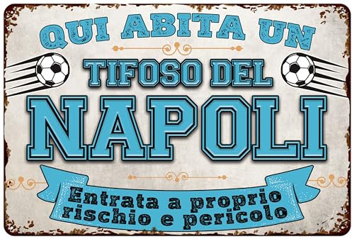 Wetterfestes Deko Blechschild für Fußball Fans, hier wohnt ein Napoli Fan – Wandschild, Türschild, Torschild, lustiger Fussball Spruch, Fanartikel (20 x 30 cm)