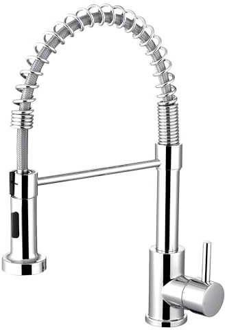 Sistaby Kitchen Taps with Pull Out Spray Chrome Spring Neck Kitchen Sink Mixer Tap 1 Hole Single Lever Stainless Steel Pull Down Bar Taps Faucet with Dual Function Sprayer Commercial