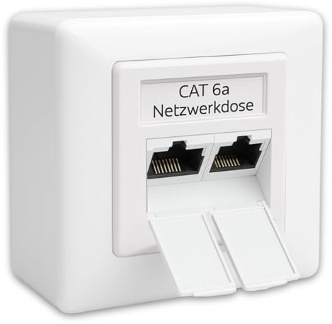 Germany B.e.s.t 1x CAT 6a Universal LAN Dose Netzwerkdose Aufputz & Unterputz EIA/TIA 568A&B | 2x RJ45 Port | CAT6a, CAT7, CAT8 kompatibel - Weiß