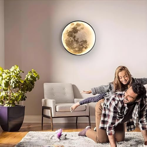 AoLa LED Mond Wandleuchte Innen Dimmbar mit Fernbedienung und Kabel Wandlampe Runde Mond Deko Lampe Modern Design Nacht Licht Hintergrund Wandbeleuchtung 3000K-6000K für Schlafzimmer Wohnzimme,30CM
