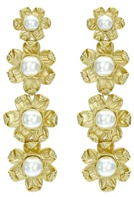 Ted Baker Darlena Daisy Pearl Statement Drop Earrings for Women (Gold/Pearl)