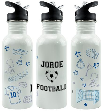 Botella personalizada. Botella agua gimnasio. Cantimplora metálica. Water bottle. Regalos originales para hombre y mujer. Regalos para deportistas. Straw Stop 600ml. Entrenamiento futbol. Futbol