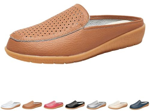 Pantoletten Damen Vorne Geschlossen Hausschuhe Vintage Weiches Leder Halbschuhe Sommer Rutschfest Loafers Flache Schuhe Wanderschuhe Freizeit Atmungsaktives Lauflernschuhe Freizeitschuhe Damenschuhe