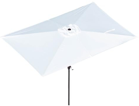 Sombrilla grande para mesa de jardín, 3 x 2 m, impermeable, con mecanismo de manivela, sombrilla para patio al aire libre para terraza, playa y jardín, blanco