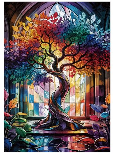Ottimi Puzzle per Adulti 1000 Pezzi Vetrata Artistica Albero della Vita Puzzle in Legno Sfidanti Regalo per Amici Famiglia Decorazione per la Casa Puzzle