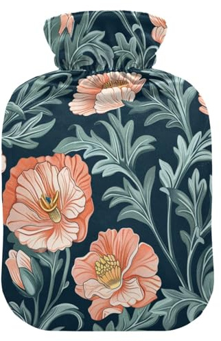 William Morris Flower Peach Dark Blue hot-Water Bottle with Soft Cover, 1L Water Bottle Bag for Pain Relief, Tummy Warmer, compresas calientes para el vientre