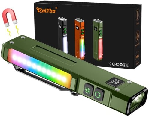 Relybo EDC Linternas LED Alta Potencia 1,000,000 LM, Linterna LED Blanca/UV | Linterna Potente 2 Interruptores & 9 Modos, Luz de Trabajo COB, Clip, Imán N45, Flashlight Para Emergencia Camping-Verde