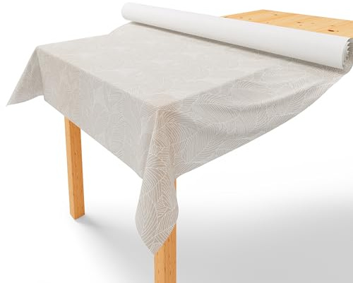 LILENO HOME Tischdeckenrolle 1,10 x 25 m - Tischdecke Blätter Taupe aus | Vlies - Stoffähnlich, abwaschbare Tischdecke als Rolle, Meterware Tischtuchrolle - Einweg Papiertischdecke Rolle Alternative