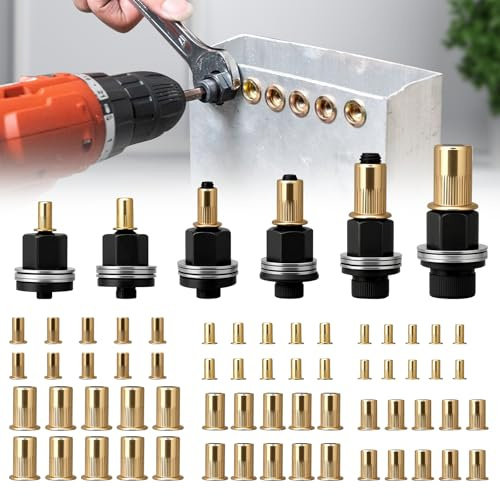 6 Stück Nietmutternzange Set,Nietenzange Nietmuttern Nieten Set | für M3, M4, M5, M6, M8, M10,Einpressmuttern Nietmutter Werkzeug mit 60 Stück Muttern für Manuelle Nietmaschine