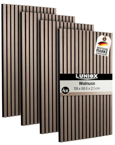 LUNIOX 4X Akustikpaneele Walnuss 119x59,5x2,1cm, Wandpaneele, Schallabsorber, Wandverkleidung, Schallschutz