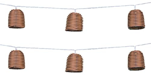 Formentera Solar-Lichterkette, 10 Lampenschirme, Polyrattan, LED, warmweiß, 3,80 m, 2 Stück