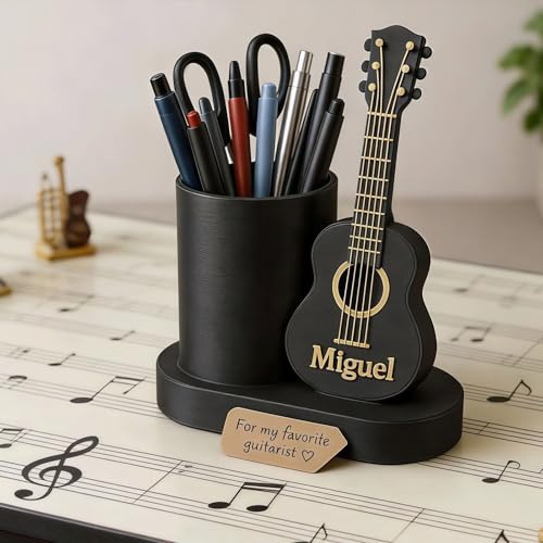 Drawelry Personalisiert Stiftehalter Dekoration mit Name 3D Gedruckt Stiftköcher Stifte Organizer Heim Büro Deko Lustiges Geschenk für Familie Freunde Schüler Lehrer Mitschüler (Gitarre)