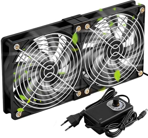 2×120mm PC Lüfter 12V Gehäuselüfter, PC-Lüfter mit Netzstecker & stufenlosem Drehzahlregler 2700 RPM inkl Drehzahlregler 3-12V für Mining-Maschinen, Chassis, Server und Workstation-Kühlung (240MM)