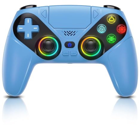 Nonbliep Controlador inalámbrico RGB para PS5/PC, controlador Bluetooth con turbo, macro, control de movimiento de 6 ejes, vibración dinámica, conector de audio de 3.5 mm, batería de 1000 mAh, altavoz