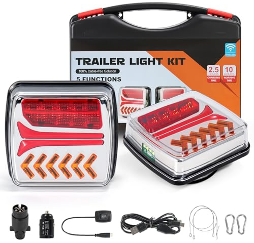 Fxlpower Kabellose LED Anhänger Rückleuchten mit Magnetfuß, IP67, 2er-Set | Dynamischer Blinker, 8-16h Akku, 7-Poliger Funksender, 40m Reichweite, Für LKW & Traktor, Inklusive Koffer