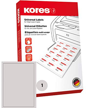 Kores - Universelle selbstklebende rechteckige Etiketten, 100 Blatt Format Weiß mit Etiketten 210 x 297 mm