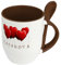Löffeltasse mit Namen Casanova - Motiv Herzballons - Namenstasse, Kaffeebecher, Mug, Becher, Kaffeetasse - Farbe Braun