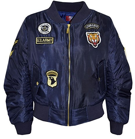 A2Z 4 Kids Kids Jacket Girls Boys Badges Print Bomber Padded Zip Up Biker Jacktes MA 1 Coat Age 3 4 5 6 7 8 9 10 11 12 13 Years