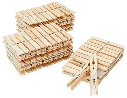 Juvale Wooden Clothespins & Hanging Clips - 100 Pack, 3.9x0.6x0.6in, Natural Wood, Modern - Heavy Duty Laundry Clips for Outdoor Clothesline - Clothespins for Crafts & Photo Displays