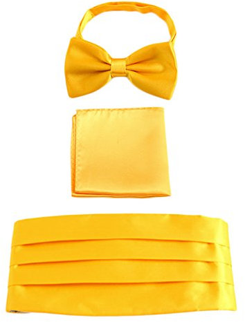 WANYING Herren Satin Kummerbund Fliege Einstecktuch 3 in 1 Set für Hochzeit Party Ball Banquet Smoking Gentleman - Einfarbig Gelb