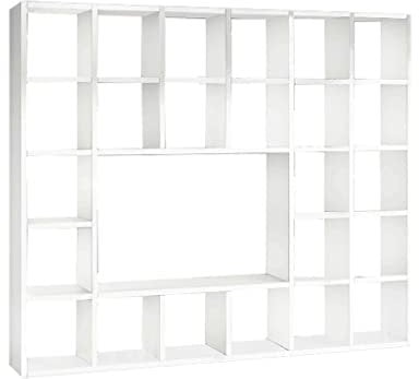 MilaniHome.it - Parete Frassinata Cm 261x30x218 H Bianca Libreria Porta TV per Interno Casa Soggiorno Salotto Studio Ufficio Camera da Lettodi coloreBianco