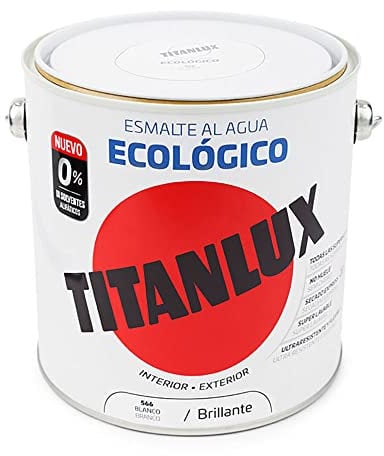 Titanlux - Esmalte Agua Ecologico Brillante, Blanco, 2,5L (ref. 00T056625)