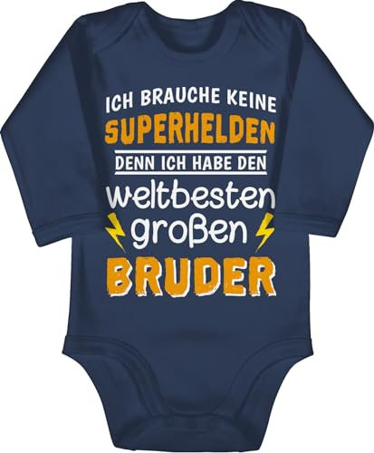 Baby Body langarm Mädchen Junge - Großer - Ich habe den weltbesten großen Bruder - 3/6 Monate - Navy Blau - babystrampler big bro brüder babybodys große brother babybodies grosse groser bodies