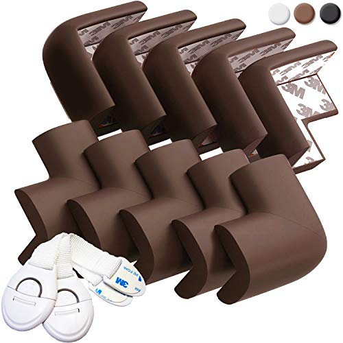 HAPPY CHLEA® Eckenschutz und Kantenschutz Baby Gummi Weich mit „AKTIVSCHAUM“ Technologie, für Tisch und Möbel Ecken, Stoßschutz für Baby und Kinder. Bonus 2 Schubladensicherung (Braun)
