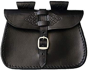 Mittelalter Gürteltasche mit Prägung und Verstellbarer Schnalle Echtleder schwarz 20x14x5m …
