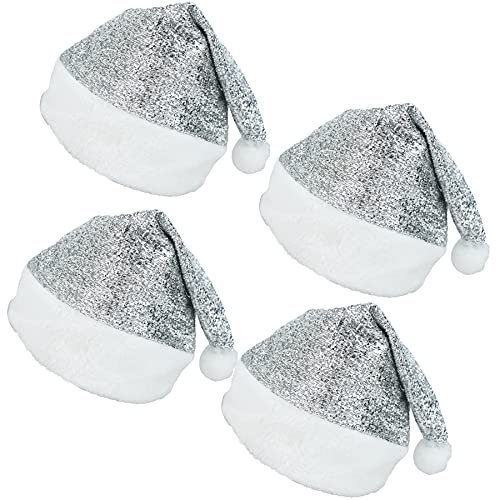 ocharzy Weihnachtsmütze, Weihnachtsmann-Pailletten-Mütze, 4 Stück, Weihnachts-Dekotationszubehör, Hut für Kinder und Erwachsene (A, Silber)