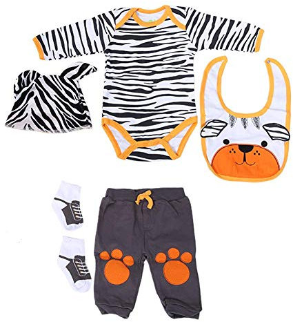 Neugeborene Puppe Kleidung Set 50-55cm/20-22in Simulation Infant Doll Kleidung Set Cute Striped Cartoon Bär Kleidung für Kinder Puppe(Baby Bär Kleidung)
