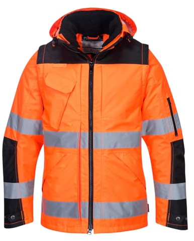 Portwest C469 Professionelle 3-in-1 Hochsichtbare Jacke Winter Stehkragen | Orange/Schwarz, 2XL, EN ISO 20471 Klasse 3, EN 342, 300D Oxford, Polyester, Langarm, Reißverschluss, Normalgröße, Wasserdicht