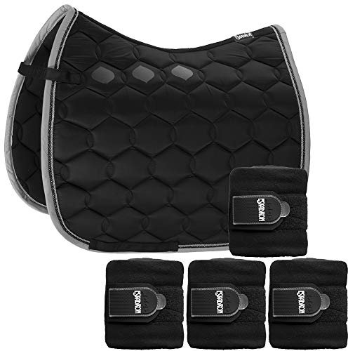 Eskadron Set Schabracke Glossy Wave Black mit doppel Kordel & Bandagen, Größe:Dressur (DL)