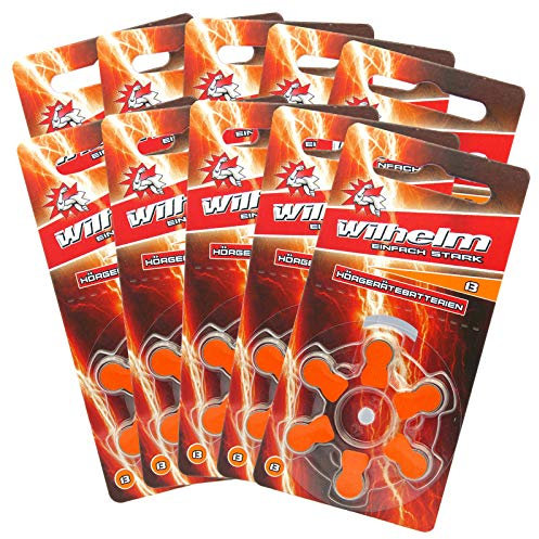 60 x WILHELM Hörgerätebatterien Typ 13 orange Hörgerätbatterie PR48 ZL2 1,4/1,45 V