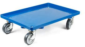 Transportroller 600x400mm geschlossener Boden je 2 Gummi Lenk- und Bremsrollen - Blau - Rollwagen Transportwagen Rollbrett