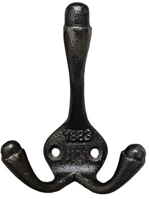 1883 Triple Hook Hanger Coat Lacquered Cast Iron Antique Traditional