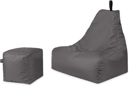 PATCH HOME Patchhome Sitzsack Lounge Sessel + Würfel/Hocker mit Reißverschluss Gamer Sitzkissen fertig mit Styropor Füllung befüllt H:82cm | T:70cm | B:75cm + 35x35cm Würfel Anthrazit