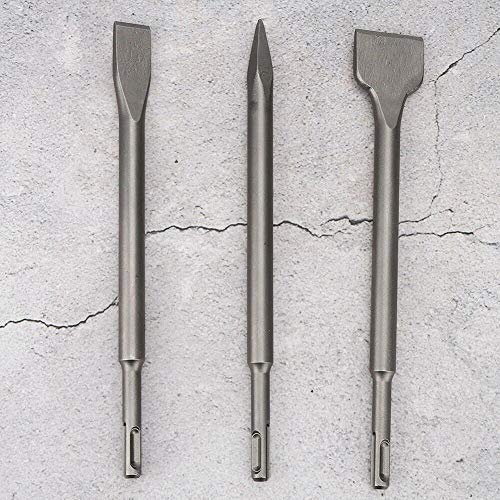 SDMAX SDS Drill Chisel Set - Set of 3 Hex Shank High-Quality Spade, Flat & Point Chisel for Universal Use, Heat Treated, Ergonomically Angled Working End