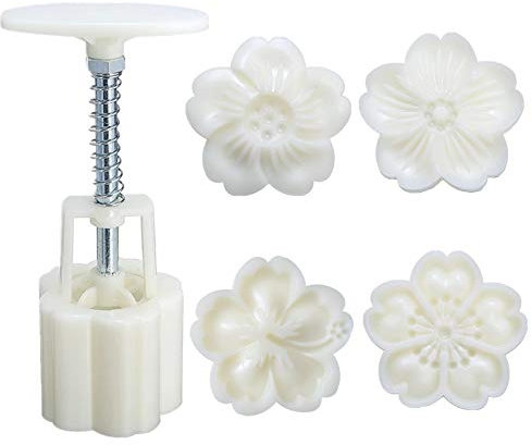 Elionless Cherry Blossoms Mooncake Mould, 50G Flower Mooncake Mold Press with 4 Stamps Baking Tools for Kitchen Cookie Muffin Fondant Cupcake Dessert