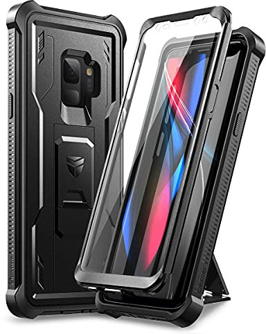 Dexnor Coque pour Samsung Galaxy S9 avec Protecteur d'écran intégré et béquille intégrale à 360°Protection intégrale de qualité Militaire résistante aux Chocs - Noir