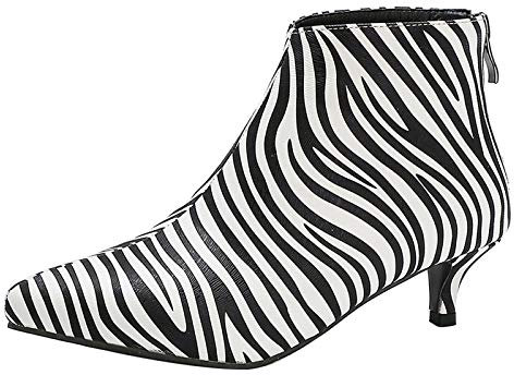 MJIASIAWA Donna Tacco Gattino Chelsea Inverno Vestito Appuntito Polacchine Zip Leopard Moda Zebra Warm Boots Bianco/Br Numero 36 EU