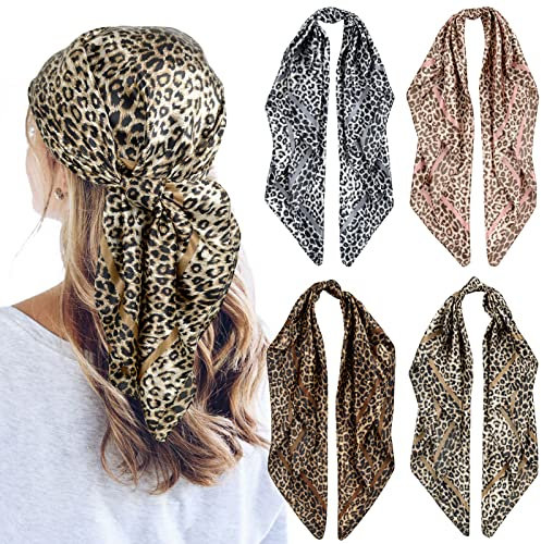 QBSM 4 Pcs 35'' Satin Seidentuch – Großes Quadratisches Kopftuch für Frauen, Seidenschal für Haar, Schlaf & Hals (90x90cm)